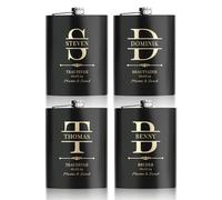 4 Pieces Personalised Hip Flasks for Groomsmen Gifts, 8oz Engraved Alcohol Flasks for Wedding, Customised Whisky Hip Flask for Bachelor Stag Party, Father of The Bride Gifts (Black)