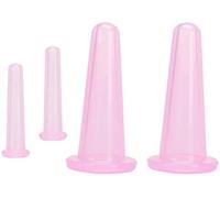 4 Pieces Pink Facial Cupping Therapy Set Anti Cellulite Silicone Vacuum Cupping Cups for Face and Eye Cupping Massage (2 Small + 2 Large)，Massage Tools，Health Care