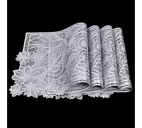 4 Pieces Place Mats, Hollow-Out PVC Rectangle Placemats, Heat Resistant Waterproof Non-Slip Washable Table Placemats for Kitchen, Cafes, Restaurant, Wedding, 17.7" x 11.8" (Silver)