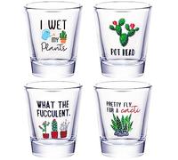 4 Pieces Plant Succulent Cactus Shot Glasses Plant Lover Wine Glass Succulent Cactus Present Mug Christmas Funny Clear Mug Glass for Women Girls, 4 Styles