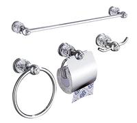 4 Pieces Polished Brass & Crystal Bathroom Accessories Set - Wall Mounted Towel Bar & Paper Holder - Elegant Bathroom Hardware (Color: C)