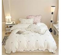 4 Pieces Queen Size Ruffled Polka Dot Bedding Set - Super Soft Brushed Microfiber Duvet Cover with Feminine Ruffle & Embroidery, All Season Comforter(White A,1.5m fitted sheet)