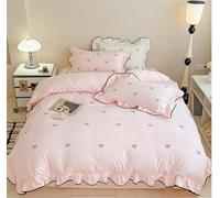 4 Pieces Queen Size Ruffled Polka Dot Bedding Set - Super Soft Brushed Microfiber Duvet Cover with Feminine Ruffle & Embroidery, All Season Comforter(Pink A,1.5m fitted sheet)