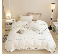 4 Pieces Queen Size Ruffled Polka Dot Bedding Set - Super Soft Brushed Microfiber Duvet Cover with Feminine Ruffle & Embroidery, All Season Comforter(Letter White,1.2m flat sheet)