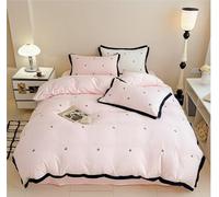4 Pieces Queen Size Ruffled Polka Dot Bedding Set - Super Soft Brushed Microfiber Duvet Cover with Feminine Ruffle & Embroidery, All Season Comforter(Cherry Pink,1.8m fitted sheet)