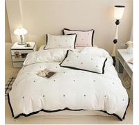 4 Pieces Queen Size Ruffled Polka Dot Bedding Set - Super Soft Brushed Microfiber Duvet Cover with Feminine Ruffle & Embroidery, All Season Comforter(Cherry White,1.8m fitted sheet)