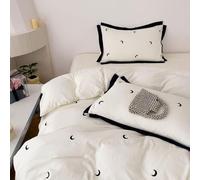 4 Pieces Queen Size Ruffled Polka Dot Bedding Set - Super Soft Brushed Microfiber Duvet Cover with Feminine Ruffle & Embroidery, All Season Comforter(Moon White,2.0m fitted sheet)