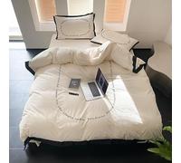 4 Pieces Queen Size Ruffled Polka Dot Bedding Set - Super Soft Brushed Microfiber Duvet Cover with Feminine Ruffle & Embroidery, All Season Comforter(White,1.5m fitted sheet)