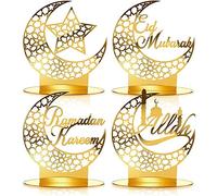 4 Pieces Ramadan Acrylic Hanging Ornament Eid Mubarak Table Plaque Decor Moon Star Pendant for Eid Decorations