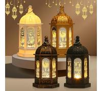 4 Pieces Ramadan Lantern Decoration, 13.5cm Ramadan Decorations Lantern Lights LED Eid Mubarak Lamp Eid Mubarak Ramadan Lantern Light Ramadan Lantern Decor Hanging Ramadan Lamp for Home Ramadan