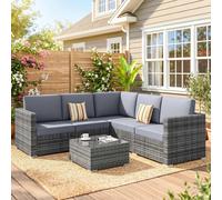Outsunny 4 Pieces Rattan Furniture Set Sofa Chair Coffee Table Wicker Grey