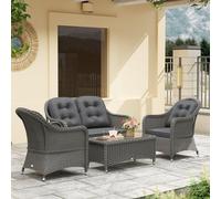 Outsunny 4 Pieces Rattan Sofa Set Outdoor Conservatory Furniture with Cushions, Grey