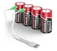 【4 pieces】 Rechargeable Baby C Battery USB 2 in 1 Lithium C Battery Charging Cable, C Cell Li-ion Batteries, LR14 1.5V C Size Cell Battery Replacement 5000mWh for Floodlight Toys (4 pieces)