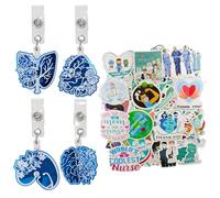 4 Pieces Retractable Badge Clips, 1 Pack of Nurse Stickers, Plastic Rotary Back Clips, Reusable, Doctor Nurse Accessories.