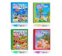 4 Pieces Reusable Magic Water Colouring Books for Toddlers | Water Painting Books for Children with 4 Pieces Water Pen Animal Magic Painting Book for Kids Toddler Educational Toy