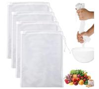 4 Pieces Reusable Muslin Strainer Cloths, Cheese Cloth Mesh Bags for Straining Nut Milk, Yogurt, Almond, Soy, Oat Milk
