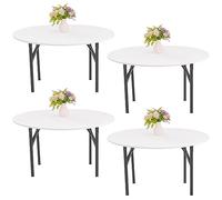 4 Pieces Round Spandex Tablecloth Table Top Cap Cover Stretch Fitted Tablecloth for 6 Foot Round Tables Washable Elastic Round Tablecloth Table Protector for Indoors Outdoors (White,6 Foot Round)