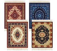 4 Pieces Rug Table Coasters Table Drink Holders Oriental Design Fabric Carpet Drink Mats Oriental Design Fabric Elegant Carpets Kitchen and Bar Mats for Home Office(Square,Classic Pattern)