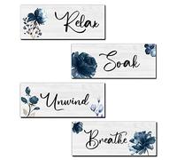 4 Pieces Rustic Farmhouse Bathroom Wall Decor - Relax Soak Unwind Breathe Wood Hanging Sign for Home Spa and Laundry