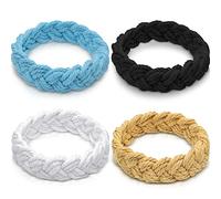 4 Pieces Sailor Knot Nautical Rope Cotton Bracelet Set - Large Braided White Black Blue Brown Fisherman Style for Men Women - Handmade Woven Friendship Nautical Jewelry