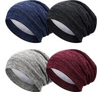 4 Pieces Satin Lined Sleep Cap Slouchy Beanie Hat Night Hair Cap for Women (Black, Navy Blue, Khaki, Wine Red)