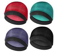 4 Pieces Satin Wave Cap for Kids, 4 Assorted Colors Elastic Baby Durag, Silk Baby Bonnet Watermelon Hat, Soft Comfortable Kids Durags for Boys Girls (Black, Green, Navy Blue, Dark Red)