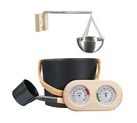 4 Pieces Sauna Steam Room Accessories with Aluminum Sauna Bucket + Sauna Aroma Bowl + Thermometer/Hygrometer | Complete Sauna Accessory Kit with Sauna Aromatherapy Oil Cup + Ladle for Steam Room