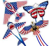 4 Pieces Set Kites for Adult and Kids, Extremely Easy to Fly for Beginners, Single Line Beach and Park Kite for Family Outdoor Games & Activities (Flag Butterfly+Flag Shark+Eagle Flag+Flag Airplane)