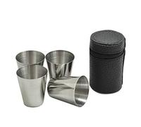 4 Pieces/Set Polished 30ml Mini Shot Glass Stainless Steel Cup Wine Drinking Glasses with Leather Cover Bag