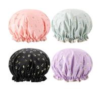 4 Pieces Shower Caps, Double Layer Waterproof Shower Caps with Elastic Band, Reusable for Shower Women Salon Spa Bathroom Home Use