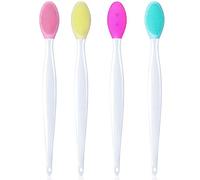 4 Pieces Silicone Exfoliating Lip Brush Tool Double-sided Soft Lip Brush for Smoother and Fuller Lip Appearance (Pink, Red, Green, Yellow)