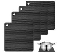 4 Pieces Silicone Mat for Pan Protectors 18 x 18cm Heat Proof Mat Non-Slip Trivets for Hot Pans Flexible Heatproof Square Mat Kitchen Worktop Protector Heat Resistant Silicone Coasters for Countertops