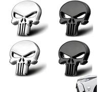 4 Pieces Skull Stickers, Skull Sticker 3D, Punisher Skulls, Metal 3D Sticker Car, for Motorcycle, Bicycle, Car Styling DIY Decoration Accessories (Black, Silver)