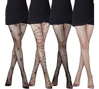 4 Pieces Skull Stockings Fishnet Tights Halloween Stockings Lace Spider Web Stockings Skull