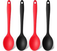 4 Pieces Small Multicolored Silicone Spoons Nonstick Kitchen Spoon Silicone Serving Spoon Stirring Spoon for Kitchen Cooking Baking Stirring Mixing Tools (Red, Black)