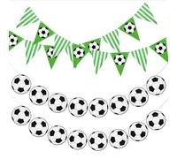 4 Pieces Soccer Birthday Banner, Adjustable Triangle Soccer Party Decorations, Vibrant Green Soccers Theme Party Backdrop, Football Banner Decorations for Fans Parties and Watch the Football Game