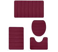 4 Pieces Soft NonSlip Bath Mat Set Absorbent MachineWashable Bathroom Rugs for Toilet and Bidet Modern Red Design for Home Decor
