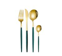 4 Pieces Stainless Steel Knife and Fork Sets, Mirror Polished Flatware Set, Classic Simple Design Easy Clean Dishwasher Safe (Green Gold)