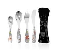 4 Pieces Stainless Steel Tableware and 1 Piece Tableware Package, Multi-Functional Tableware, Cute Children's Tableware, Kitchen Supplies.