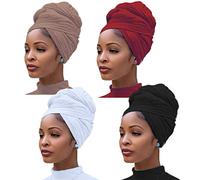4 Pieces Stretch Jersey Turban Head Wrap Knit Headwraps Urban Hair Scarf Solid Color Ultra Soft Extra Long Breathable Head Band Tie for Women