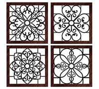 4 Pieces Thicken Rustic Wall Decor Modern Farmhouse Wall Art Decor Wooden Hollow Carved Design Rustic Wall Art for Living Room Bedroom Hallway Decor Office Kitchen Wall Decoration (Retro Style)