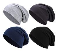4 Pieces Thin Knit Slouchy Cap Beanies Hat Unisex Hip-Hop Sleep Cap Dwarf Hat (Black, Navy Blue, Dark Gray, Light Gray)