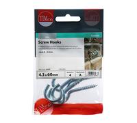 4 Pieces-Timco Screw Hooks Silver - 60mm