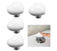 4 Pieces Toilet Button Pusher,Heart Shaped Toilet Tank Button Helper Tank Button Aid Toilet,Toilet Heart Button Flush,White Heart Shaped Color Ceramic Toilet Press Button,for Bathroom Door Bedroom