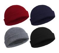 4 Pieces Trawler Beanie Watch Hat Roll up Edge Skullcap Fisherman Beanie Unisex (Black, Navy, Dark Gray, Wine Red)