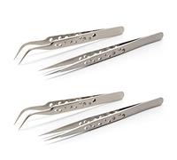 4 Pieces Tweezers for Crafting, Modelling Tweezers, Tweezers for Crafting, Straight Tip and Curved Fine Tip Tweezers Set for Jewelry, Craft, Electronics, Laboratory Work