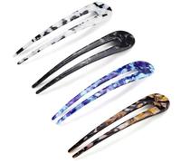 4 Pieces U Shaped Hairpin Fork, 2 Prong Updo Chignon Pins, Hair Forks Tortoise Shell for Long Hair, French Style Hair Pins for Hairstyle Accessories