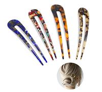 4 Pieces U Shaped Hairpin Fork, French Style Hair Pins, Hair Forks Tortoise Shell for Long Hair, 2 Prong Updo Chignon Pin for Hairstyle Accessories