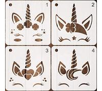 4 Pieces Unicorn Stencils Plastic Art Craft Stencils Reusable Unicorn Drawing Template for Painting on Walls Canvas Wood Furniture, 7.9 Inches