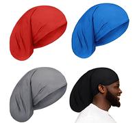 4 Pieces Unisex Dreadlock Cap Long Hair Dreads Head Wrap Sleeping Cap Hair Accessories Sleep Bonnet for Men Women(Red, Blue, Dark Gray, Black)